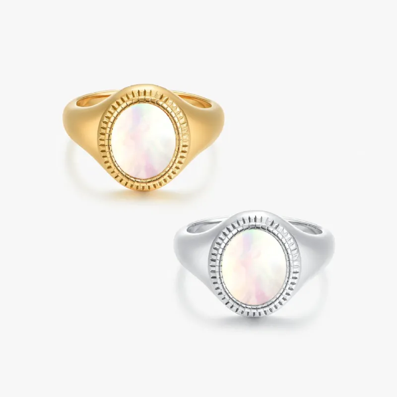 Mother of Pearl Signet Ring (Unisex) sold by Flaire & Co.