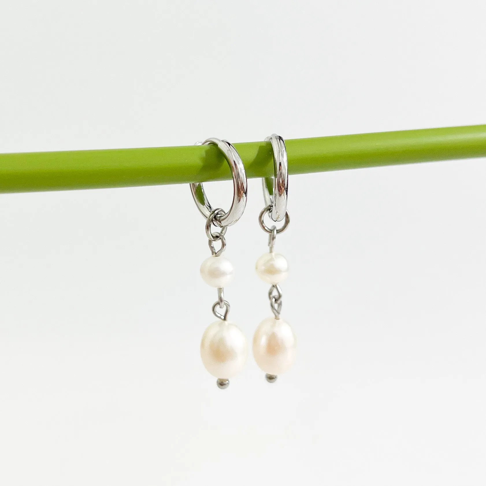 Two Layer Pearl Earrings in Silver sold by Flaire & Co. product image thumbnail 3