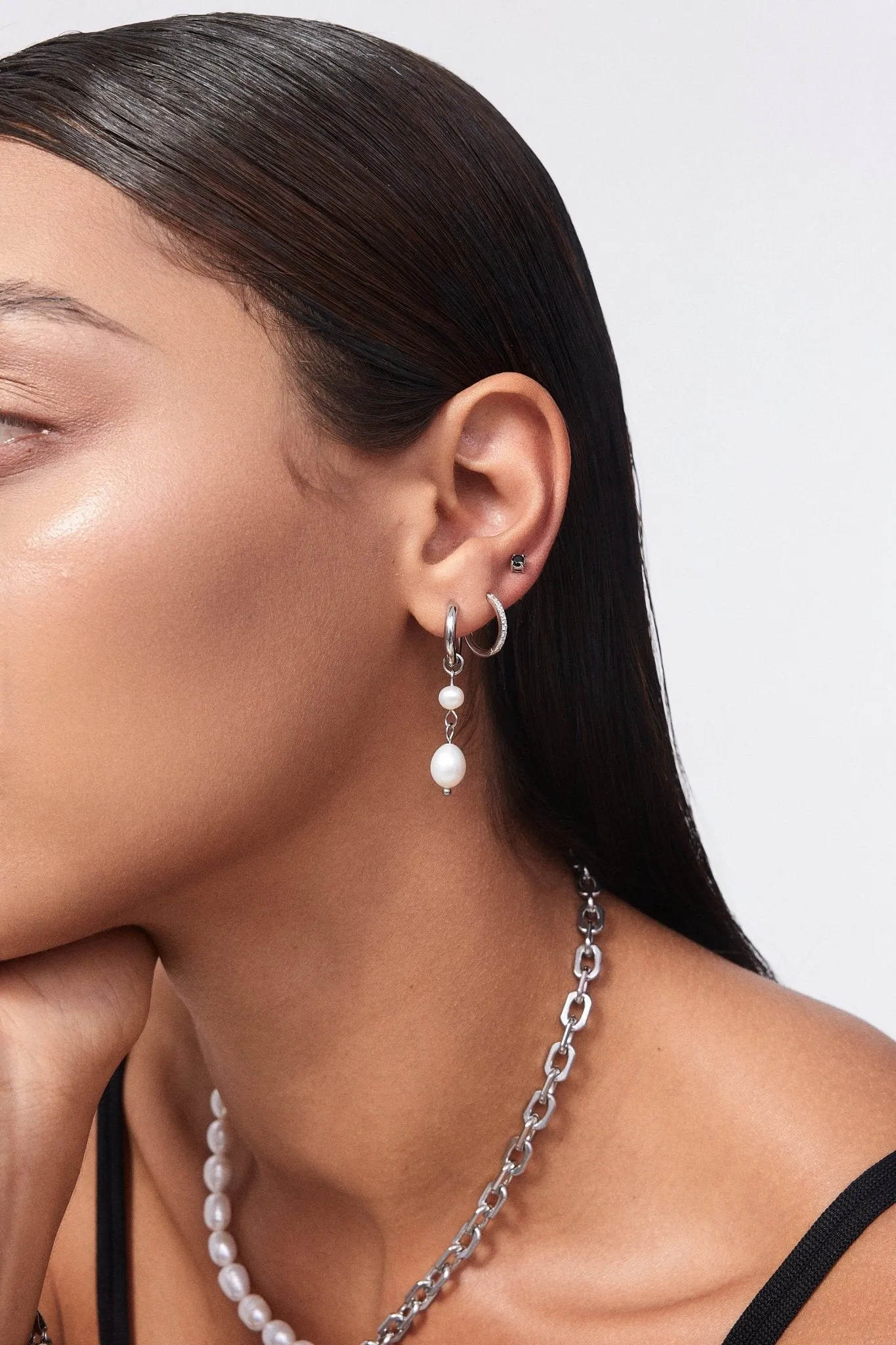 Two Layer Pearl Earrings in Silver sold by Flaire & Co. product image thumbnail 2