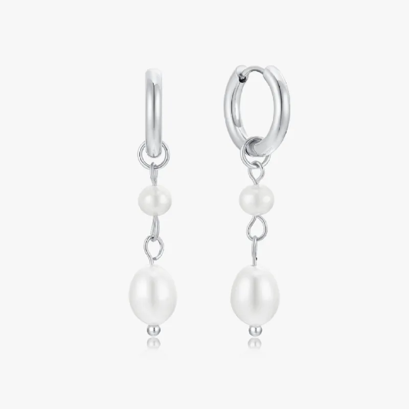 Two Layer Pearl Earrings in Silver sold by Flaire & Co.