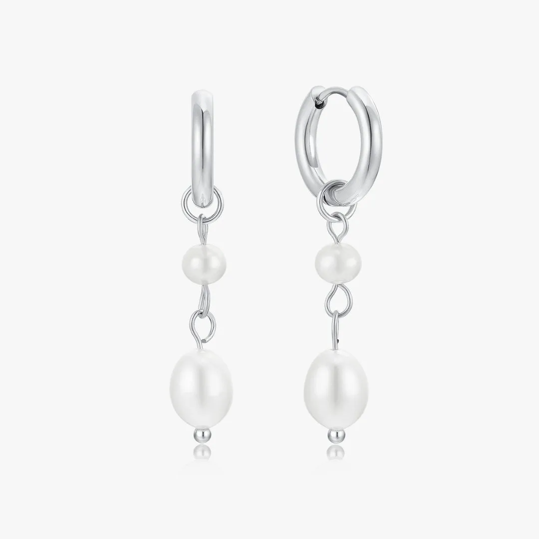 Two Layer Pearl Earrings in Silver sold by Flaire & Co.