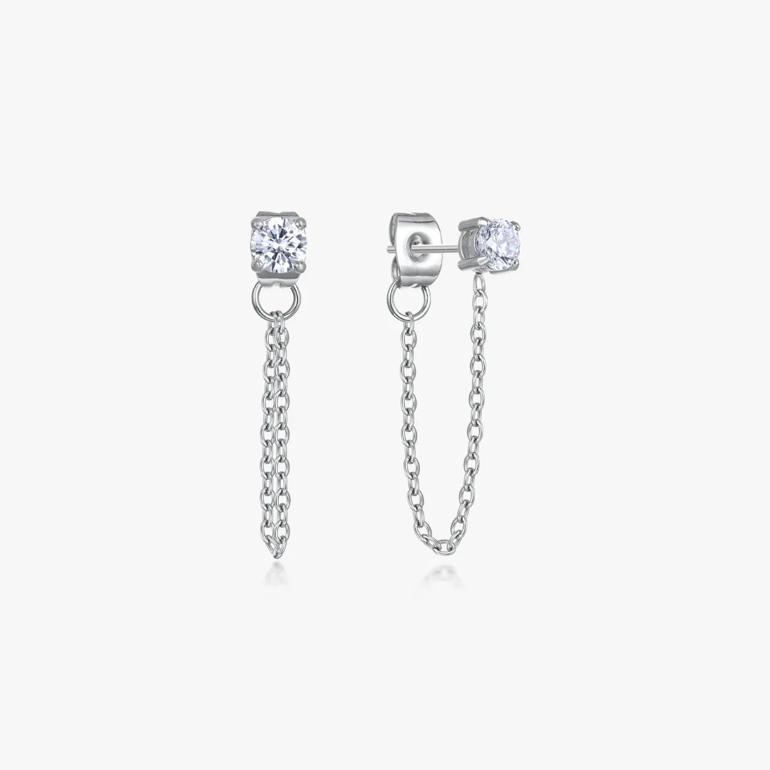 Single Gem Chain Silver Earrings sold by Flaire & Co.