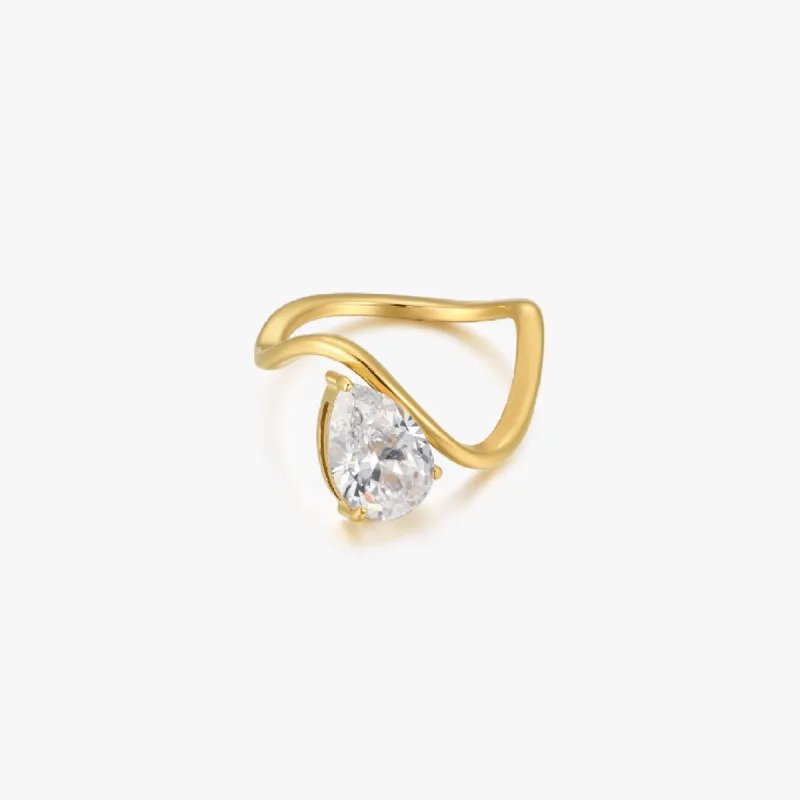 Wave Tear Drop Gem Ring sold by Flaire & Co.