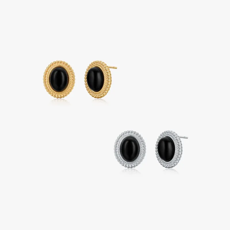 Small Oval Black Agate Earrings sold by Flaire & Co.