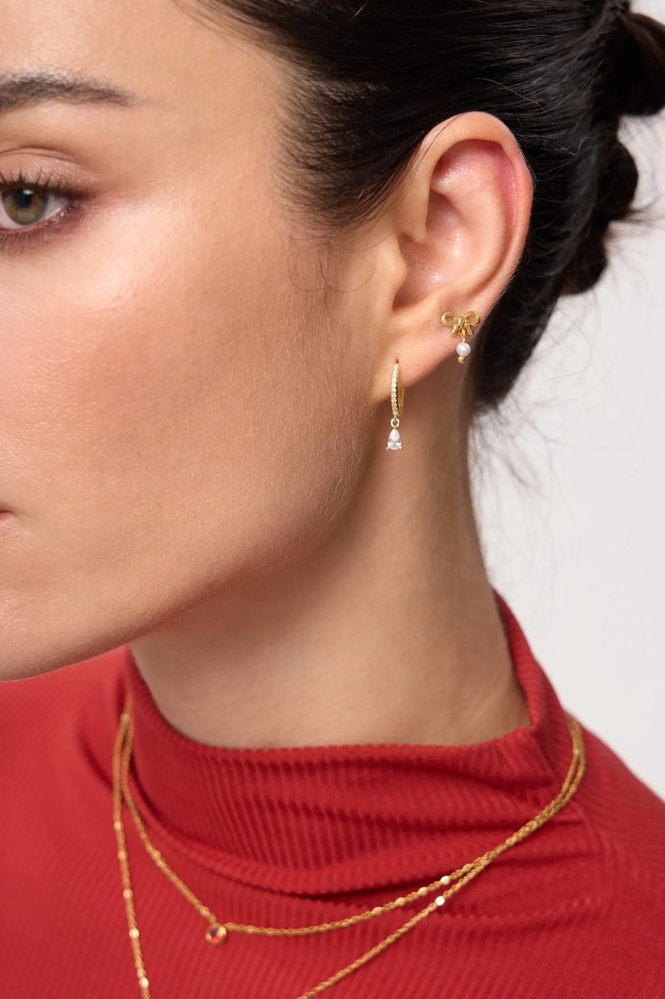 Mini Bow Earrings With Pearls sold by Flaire & Co. product image thumbnail 2