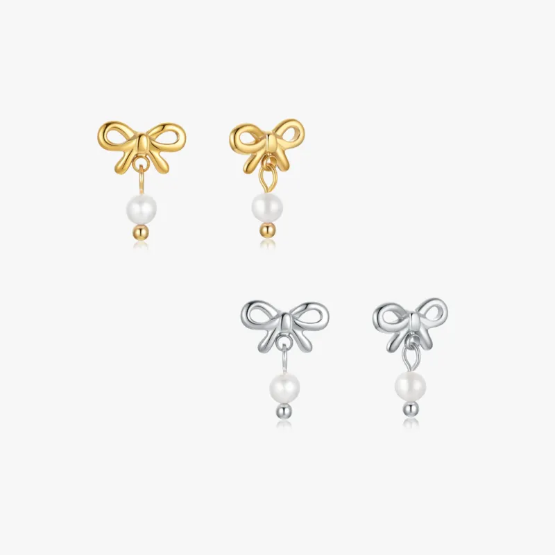 Mini Bow Earrings With Pearls sold by Flaire & Co.