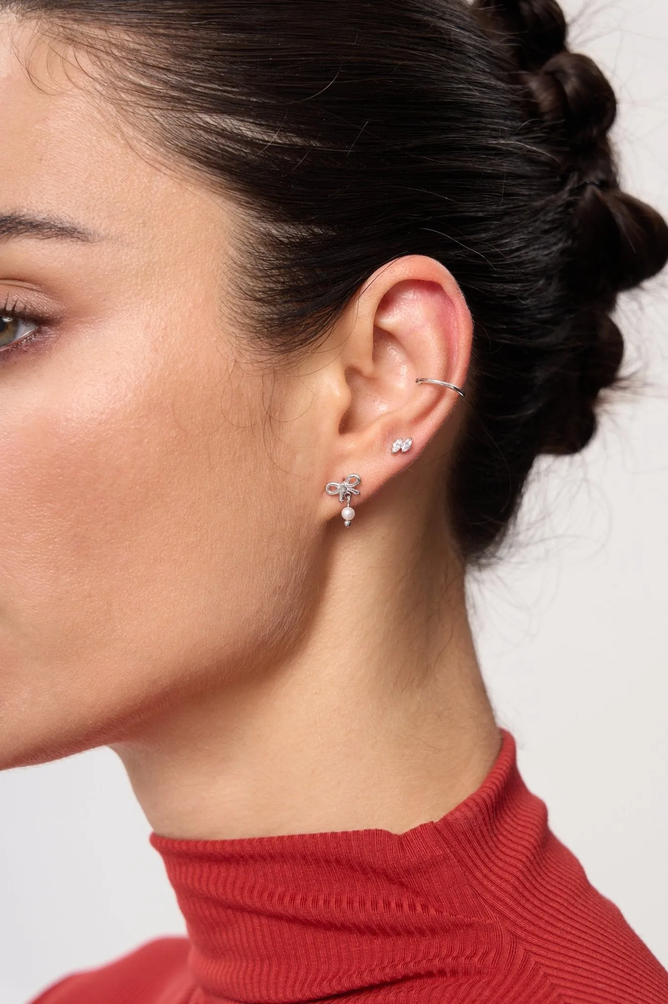 Mini Bow Earrings With Pearls sold by Flaire & Co. product image thumbnail 3