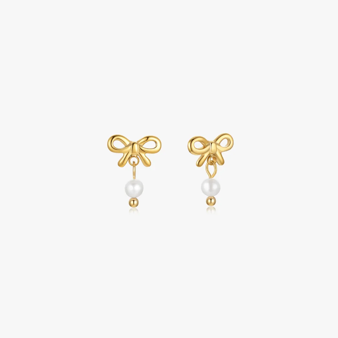Mini Bow Earrings With Pearls sold by Flaire & Co. product image thumbnail 5