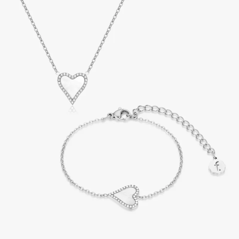 Mother of Pearl Pave Heart Bundle in Silver sold by Flaire & Co.