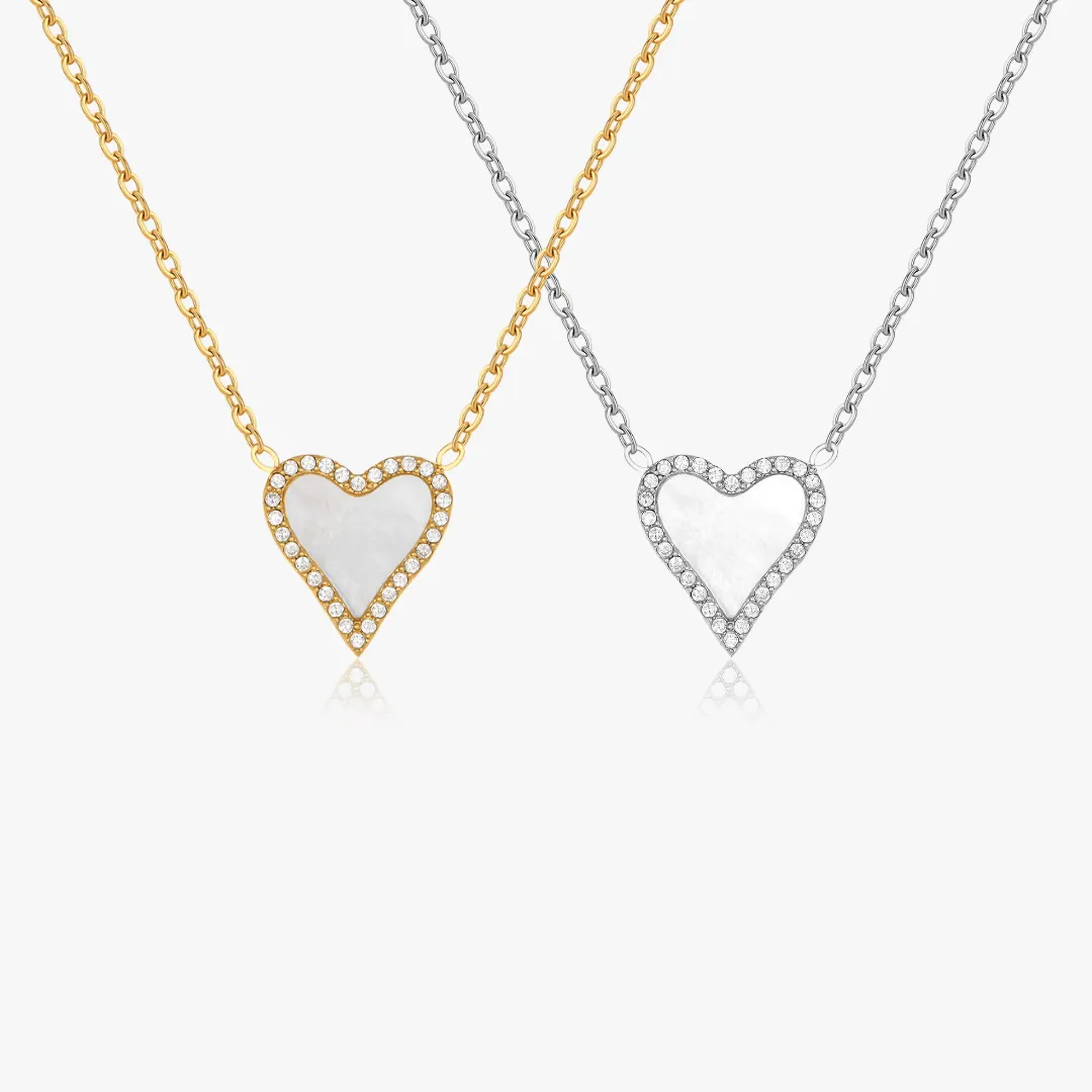 Pave Mother of Pearl Heart Necklace sold by Flaire & Co.