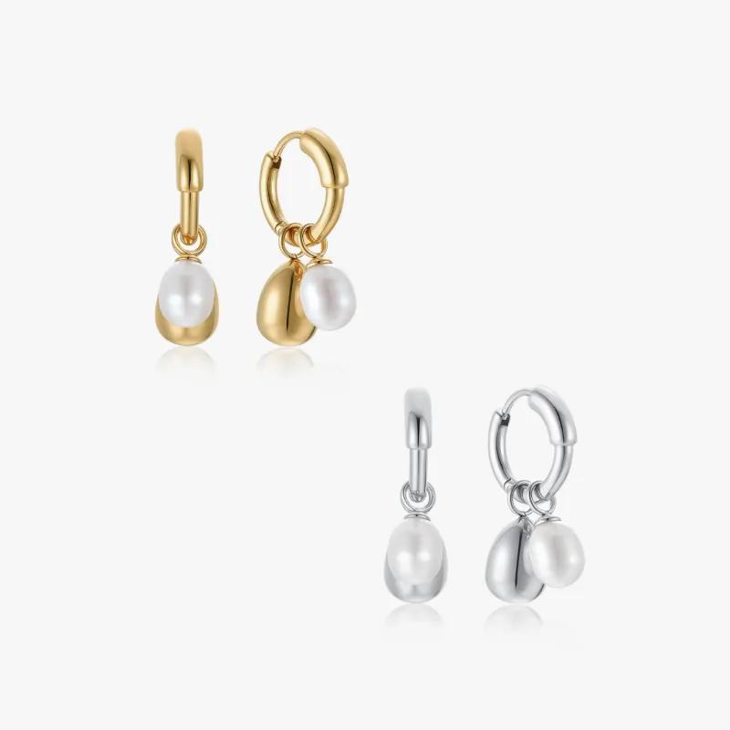 Pearl Tear Drop Hoop Earrings made by Flaire & Co.