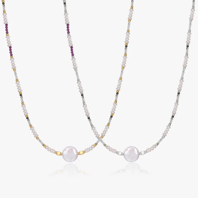 Solis Button Pearl Necklace made by Flaire & Co.