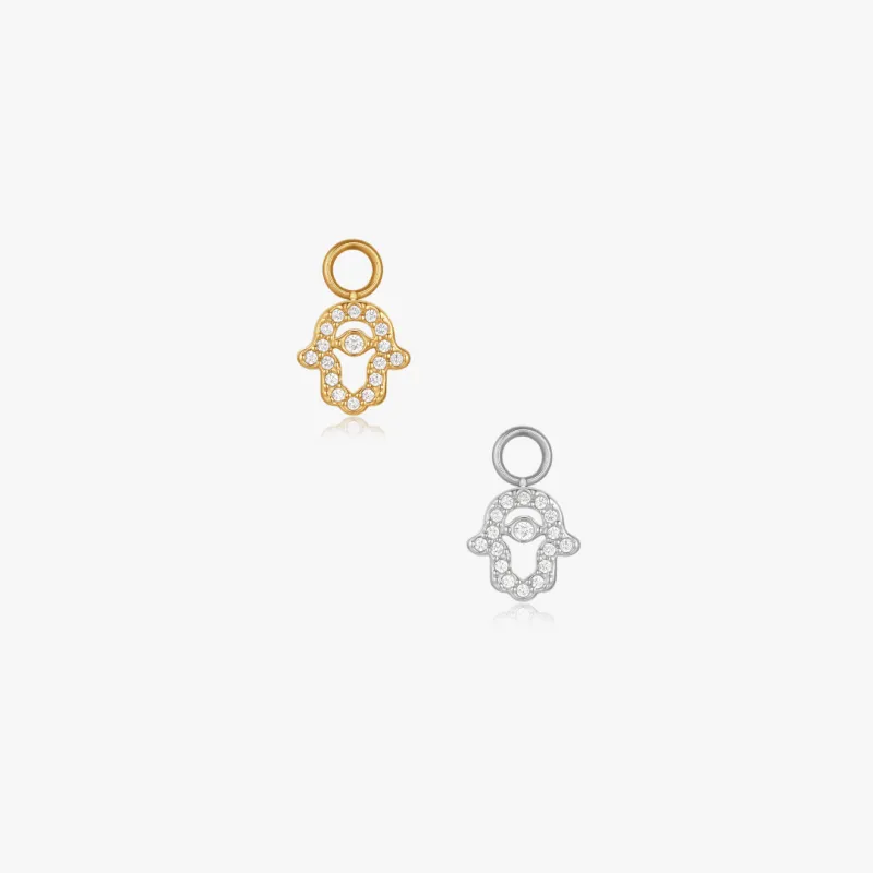 Hamsa Protection Pave Hoop Charm (Single) made by Flaire & Co.