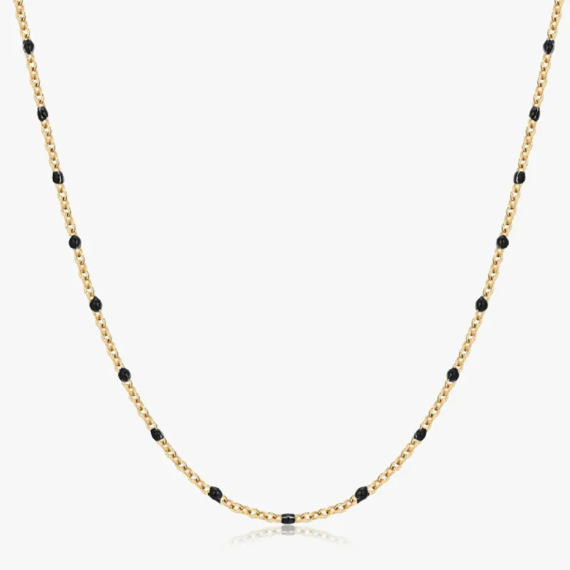 Black Enamel Beaded Necklace in Gold sold by Flaire & Co.