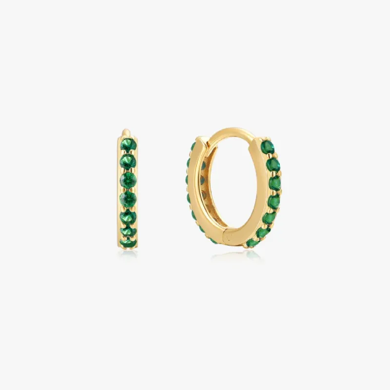 Green Gems Sterling Huggies in Gold sold by Flaire & Co.