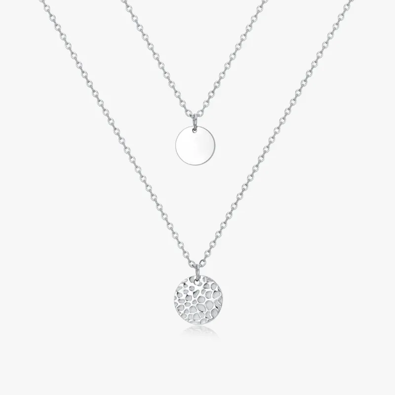 Two Layered Disk Necklace in Silver sold by Flaire & Co.