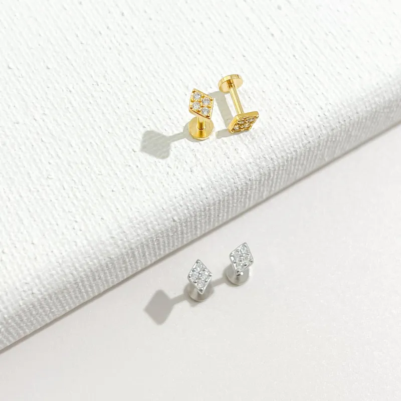 Rhombus Sterling Silver Threadless Flat Back Stud sold by Flaire & Co.