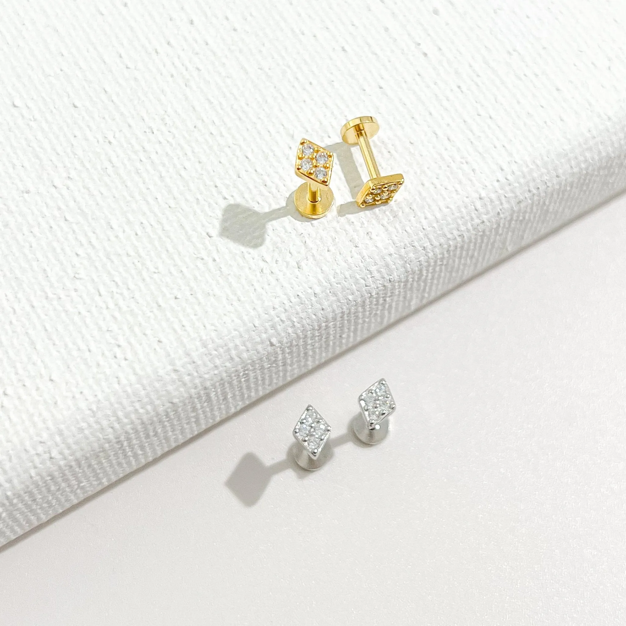 Rhombus Sterling Silver Threadless Flat Back Stud sold by Flaire & Co.