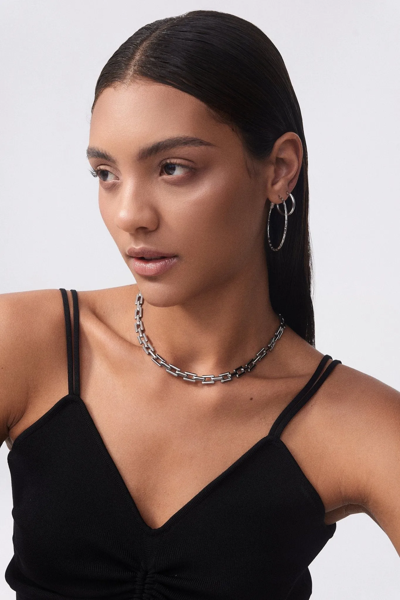 Thin Bamboo Large Silver Hoops sold by Flaire & Co. product image thumbnail 2