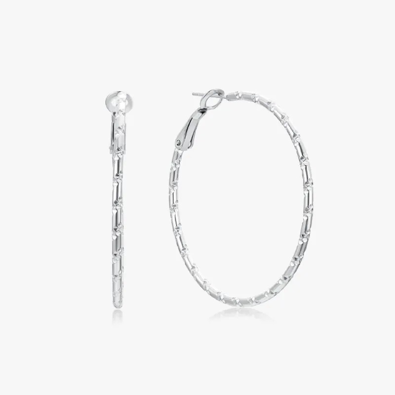 Thin Bamboo Large Silver Hoops sold by Flaire & Co.