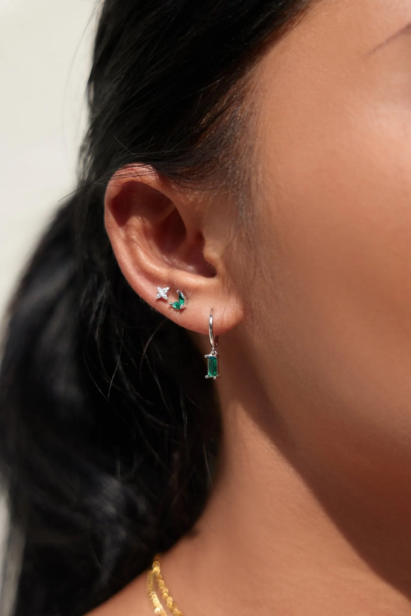 Green Rectangle Sterling Huggies in Silver sold by Flaire & Co. product image thumbnail 5