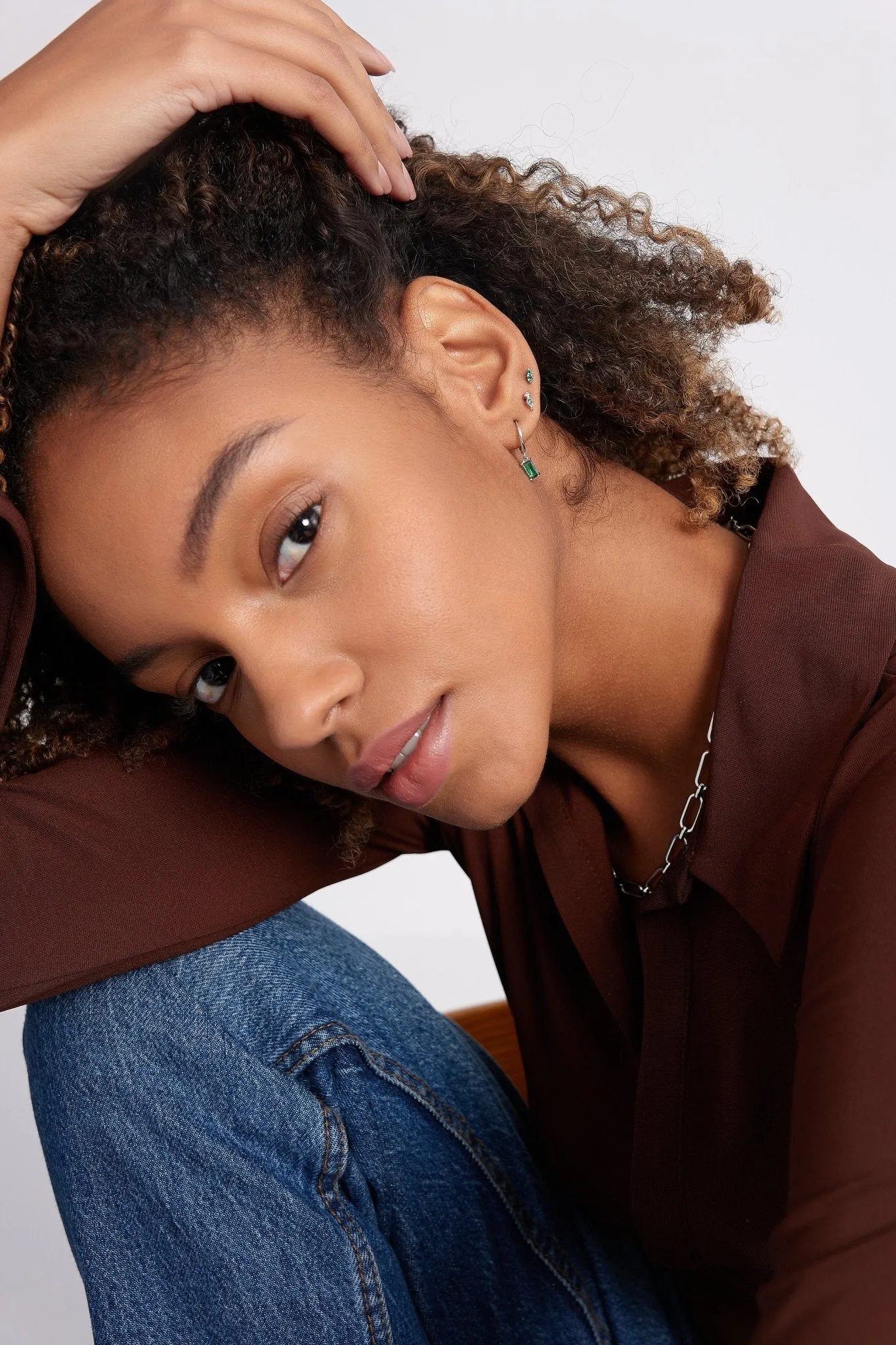 Green Rectangle Sterling Huggies in Silver sold by Flaire & Co. product image thumbnail 3