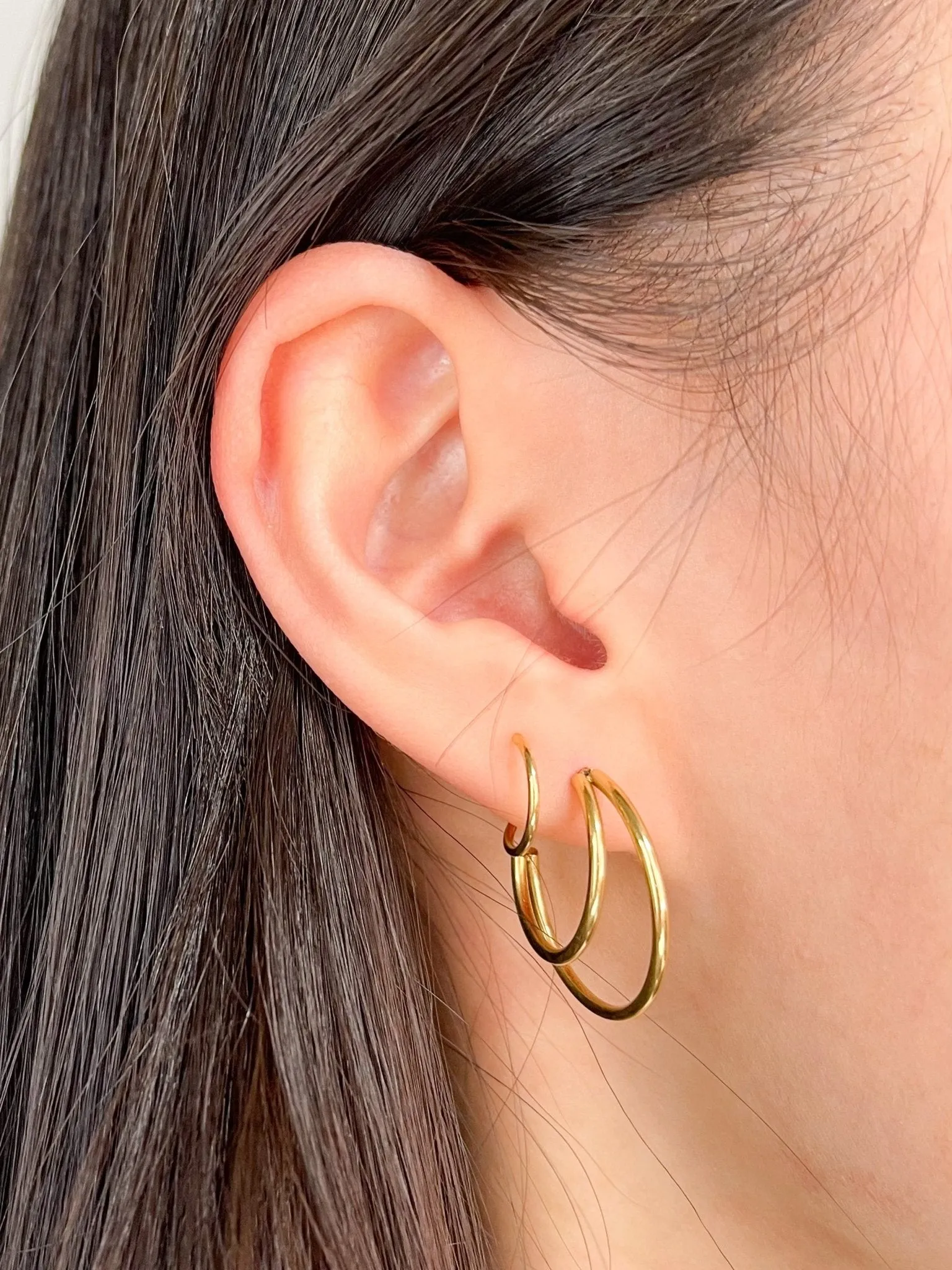 Jessica Faux Triple Hoop Earrings in Gold sold by Flaire & Co. product image thumbnail 2