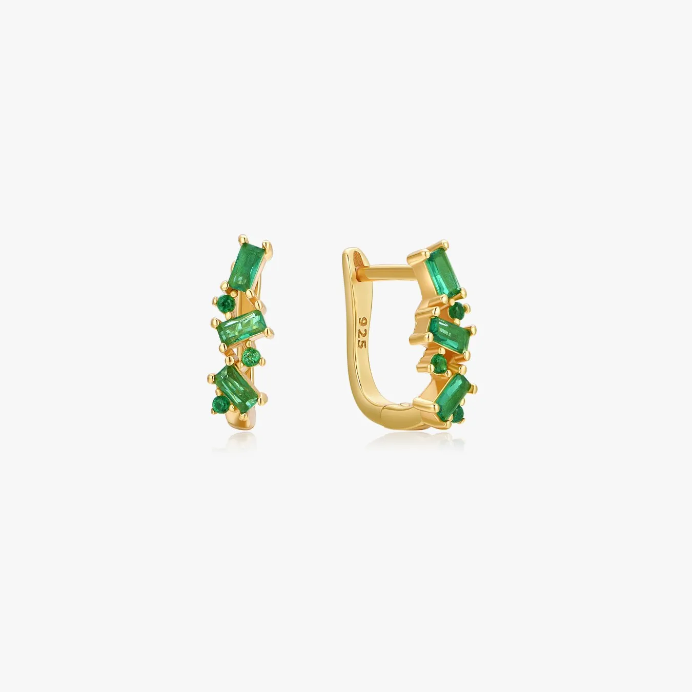 Irregular Green Gems Huggies in Gold sold by Flaire & Co.