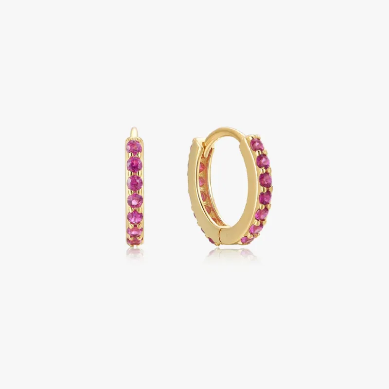 Fuchsia Gem Huggies in Gold sold by Flaire & Co.