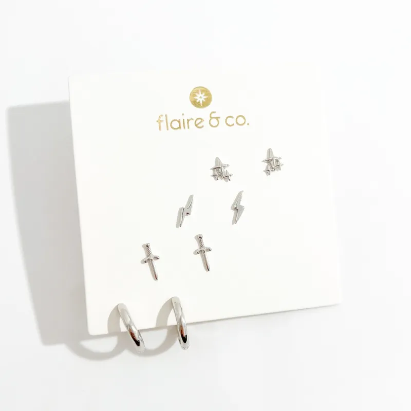 Staple Earrings Silver Bundle sold by Flaire & Co.