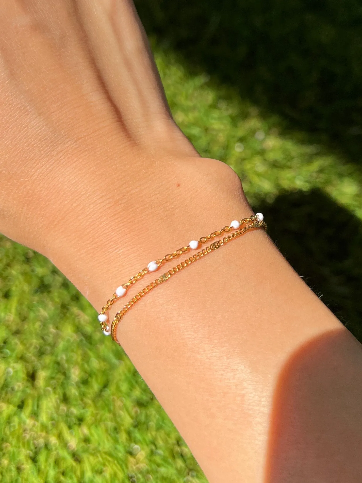 White Enamel Beaded Bracelet in Gold sold by Flaire & Co. product image thumbnail 3