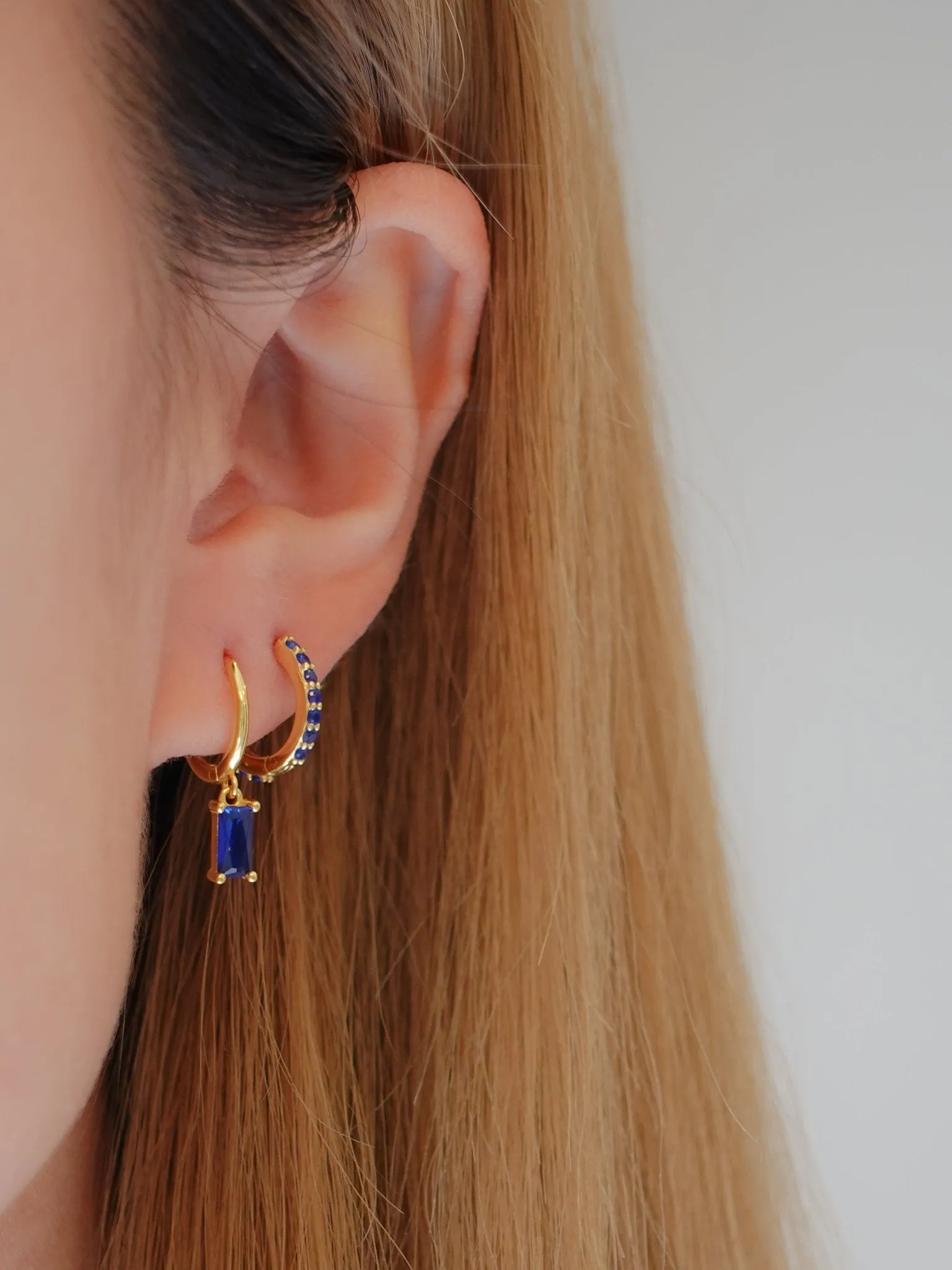 Blue Rectangle Huggies in Gold sold by Flaire & Co. product image thumbnail 4