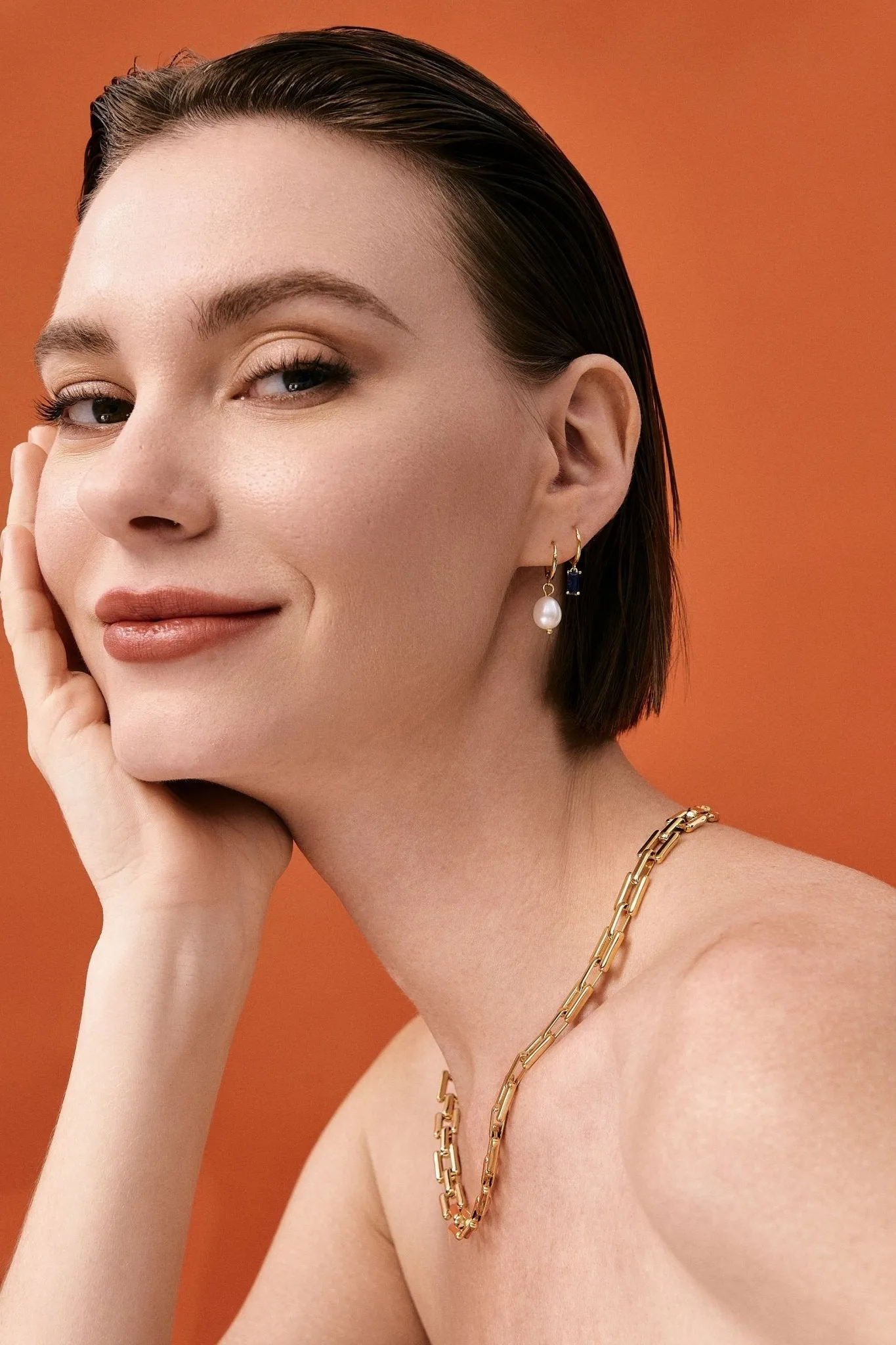 Blue Rectangle Huggies in Gold sold by Flaire & Co. product image thumbnail 2