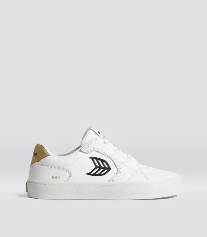 T20 PRO Hoefler 2024 White Premium Leather and Mesh Black Logo Gold Sneaker Men made by Cariuma