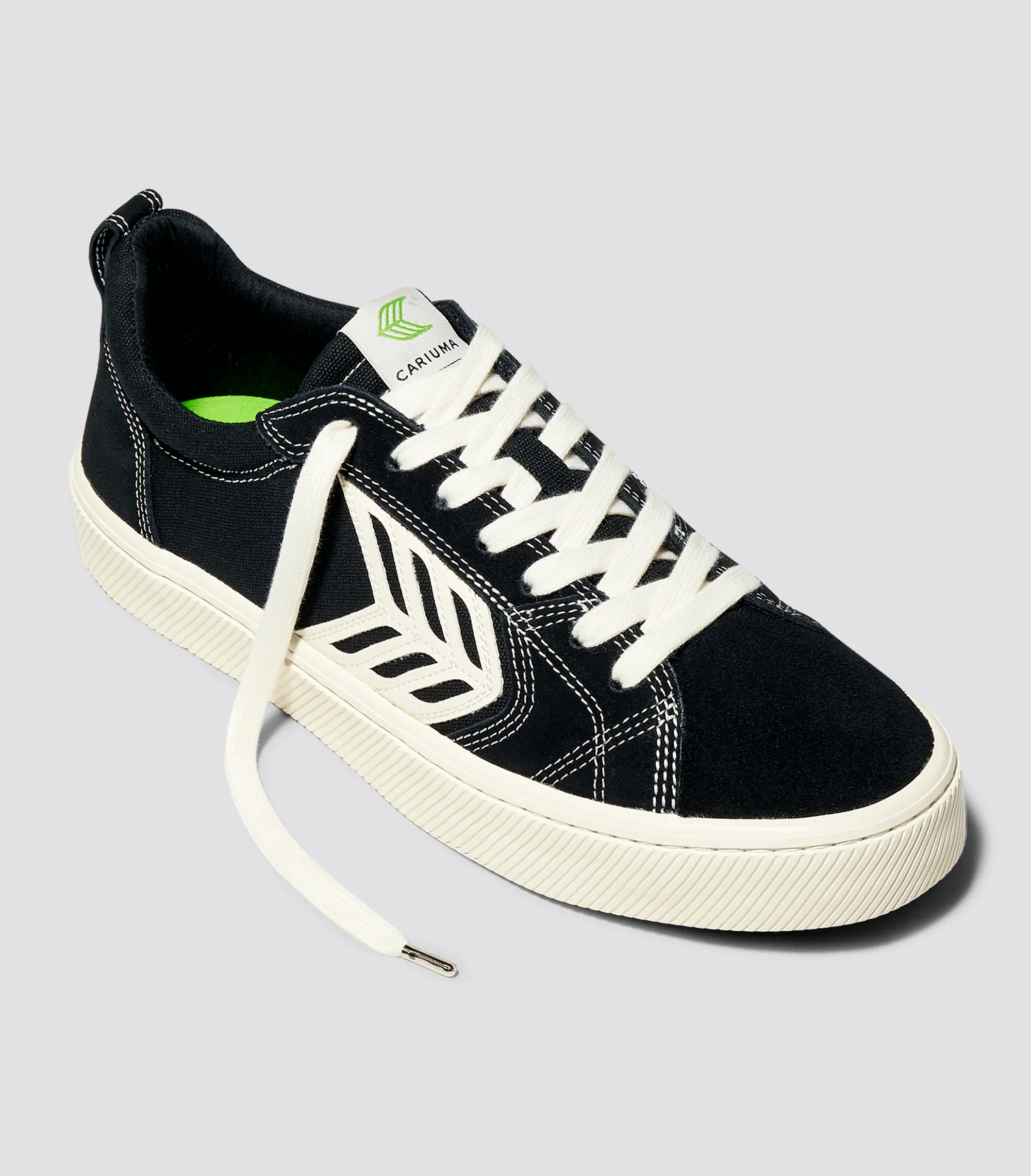 CATIBA PRO Low Black Suede and Canvas Contrast Thread Ivory Logo Sneaker Men Right sold by Cariuma product image thumbnail 2