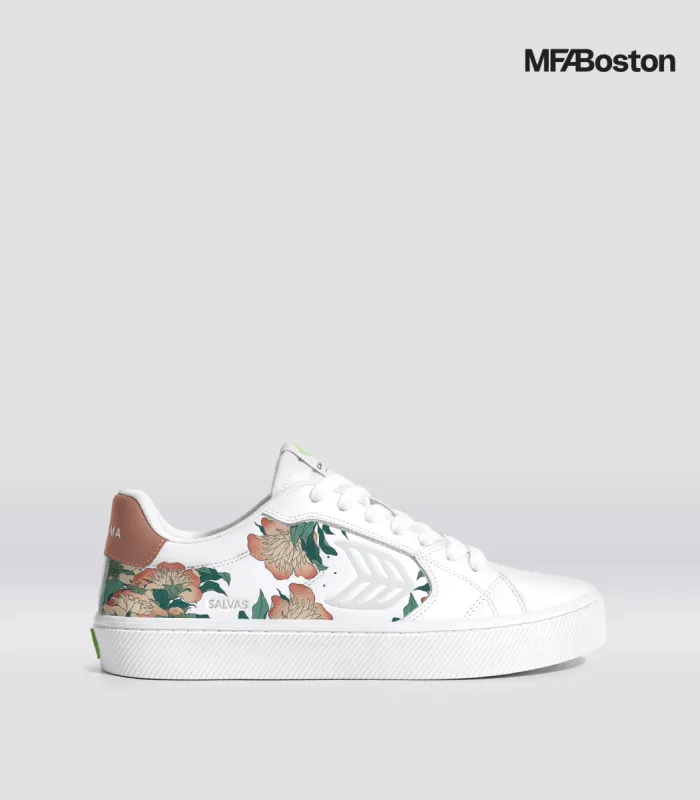 HOKUSAI SALVAS White Leather Peonies and Canary Sneaker Men sold by Cariuma