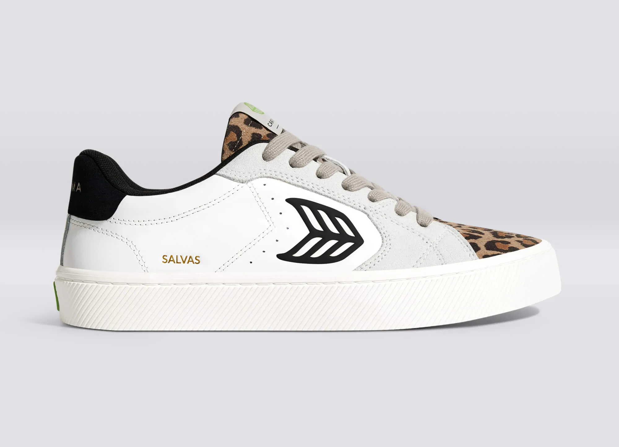 SALVAS White Leather Leopard Print Suede Black Logo Sneaker Men sold by Cariuma product image thumbnail 3