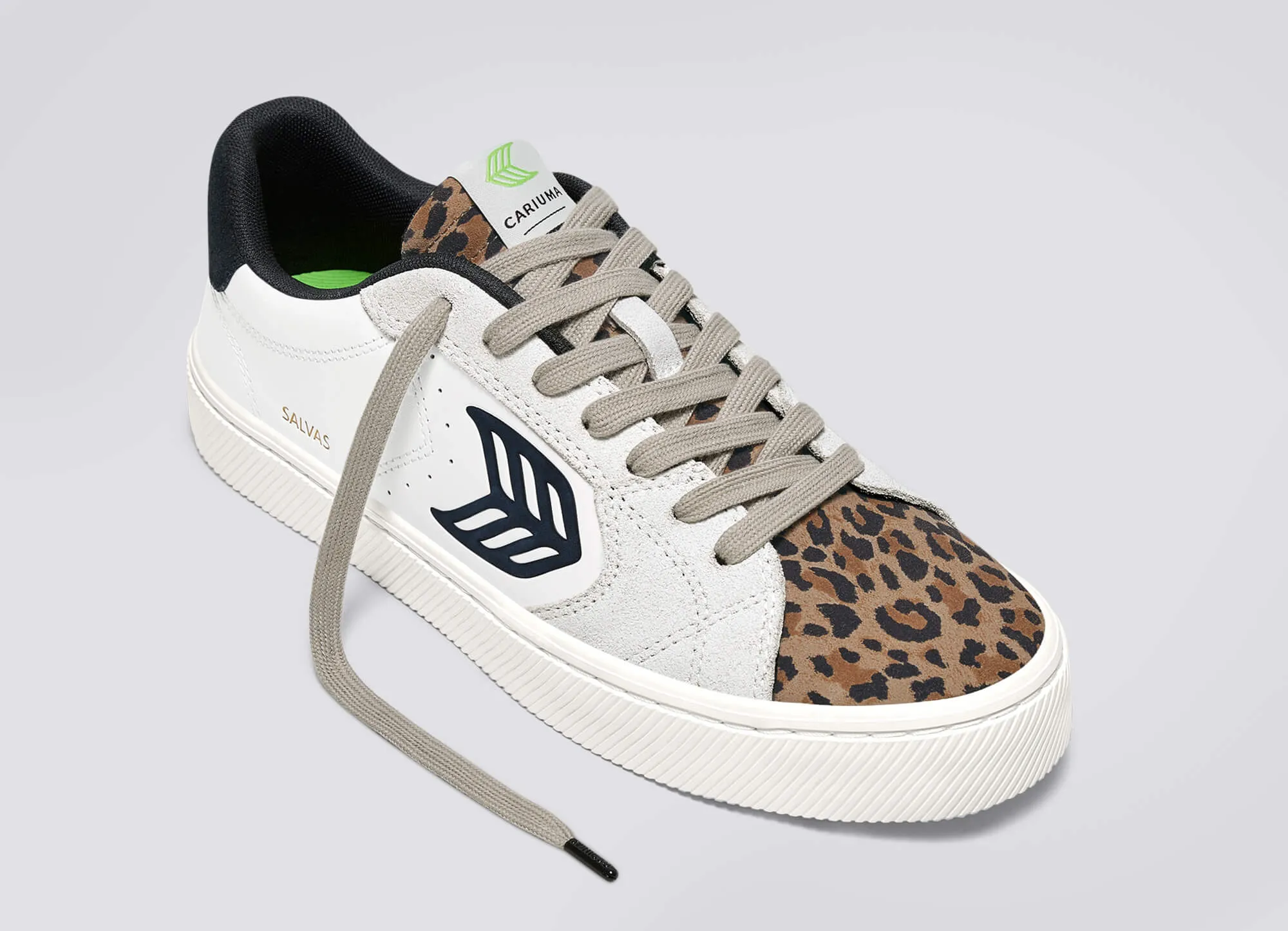 SALVAS White Leather Leopard Print Suede Black Logo Sneaker Men sold by Cariuma product image thumbnail 4