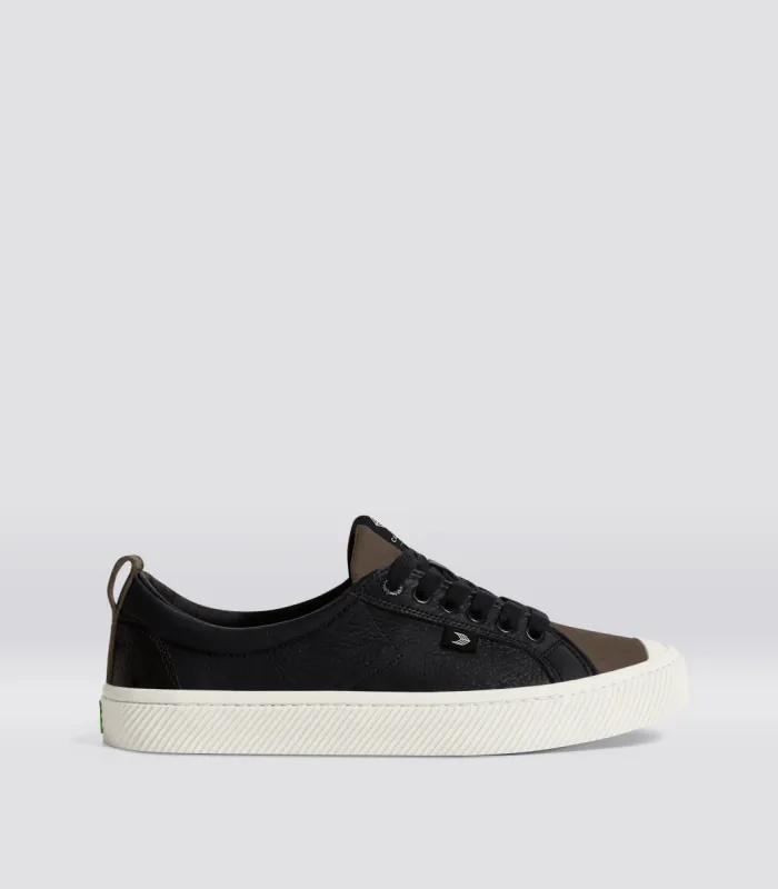 OCA Low Black Premium Leather Dark Khaki Suede Sneaker Men sold by Cariuma