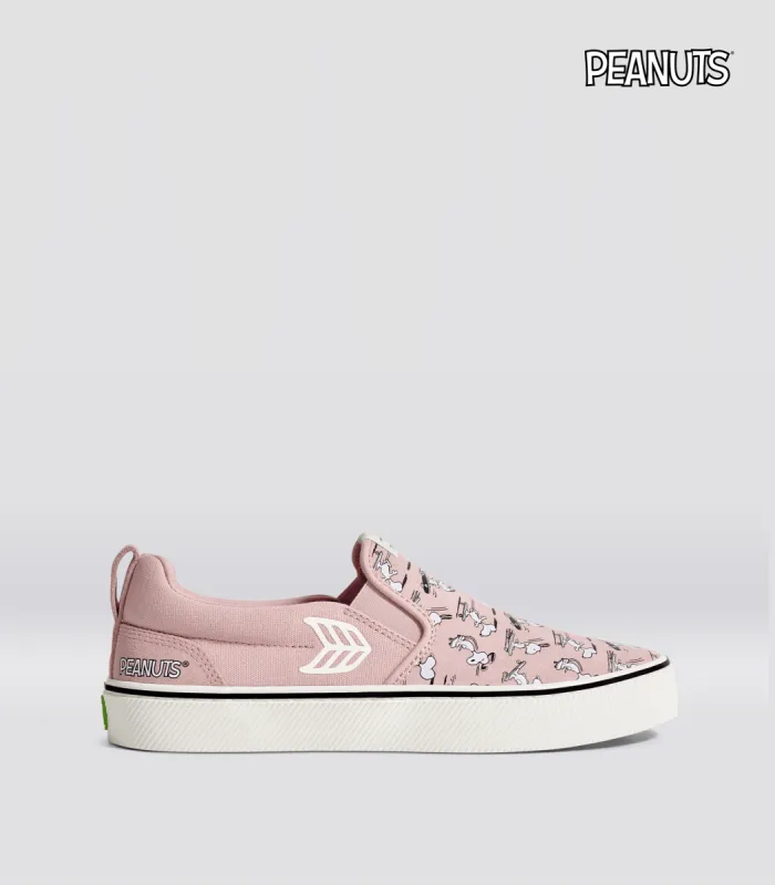 PEANUTS SLIP ON PRO Snoopy Skate Rose Suede and Canvas Off-White Logo Women Sneaker sold by Cariuma