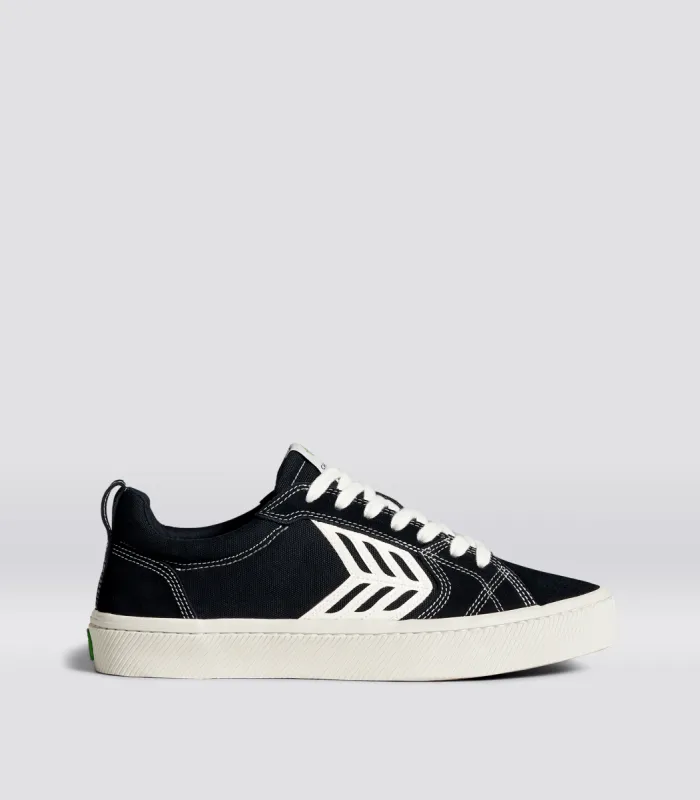 CATIBA PRO Low Black Suede and Canvas Contrast Thread Ivory Logo Sneaker Women sold by Cariuma