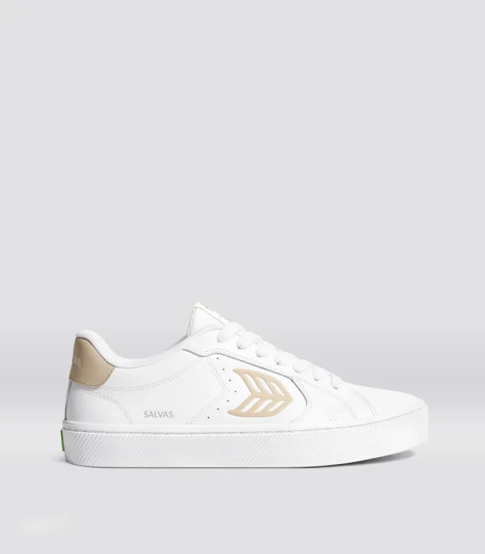 SALVAS White Leather Shifting Sand Logo Sneaker Men sold by Cariuma