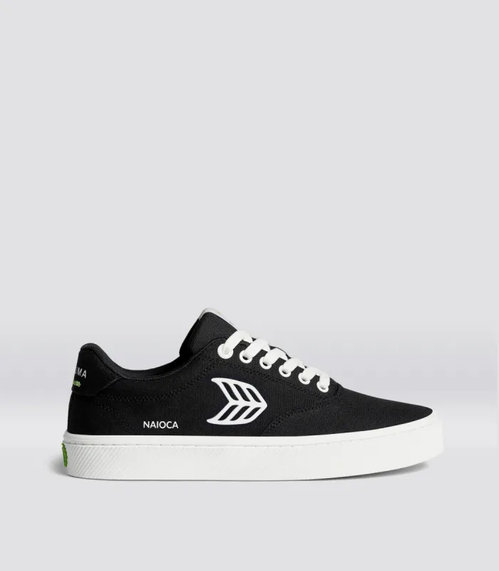 NAIOCA Canvas Black Canvas Off-White Logo Sneaker Women sold by Cariuma