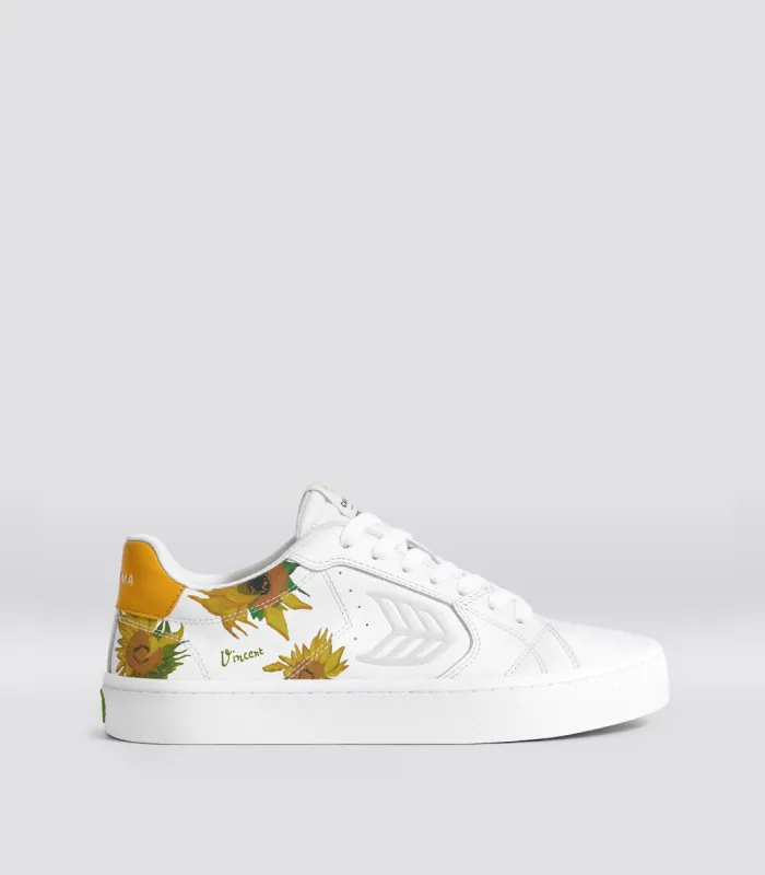 VGM SALVAS White Leather Sunflowers Sneaker Men sold by Cariuma