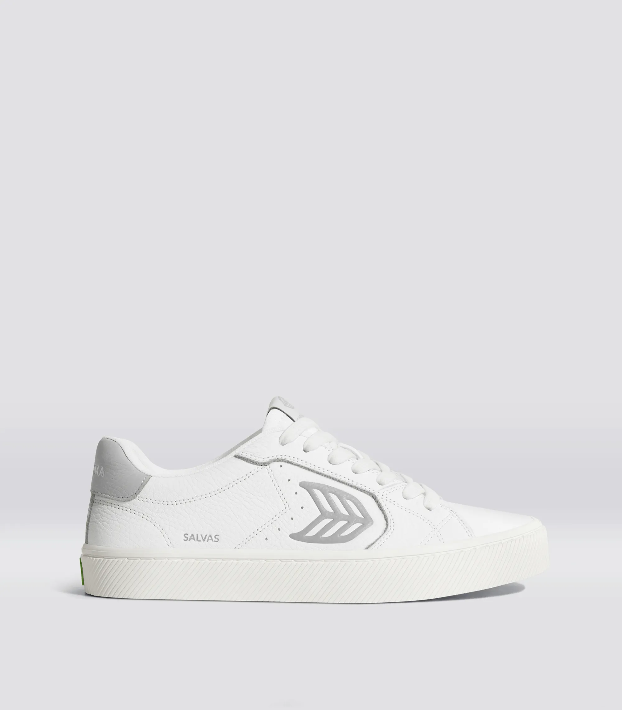 SALVAS White Premium Leather Onyx Grey Logo Sneaker Women sold by Cariuma