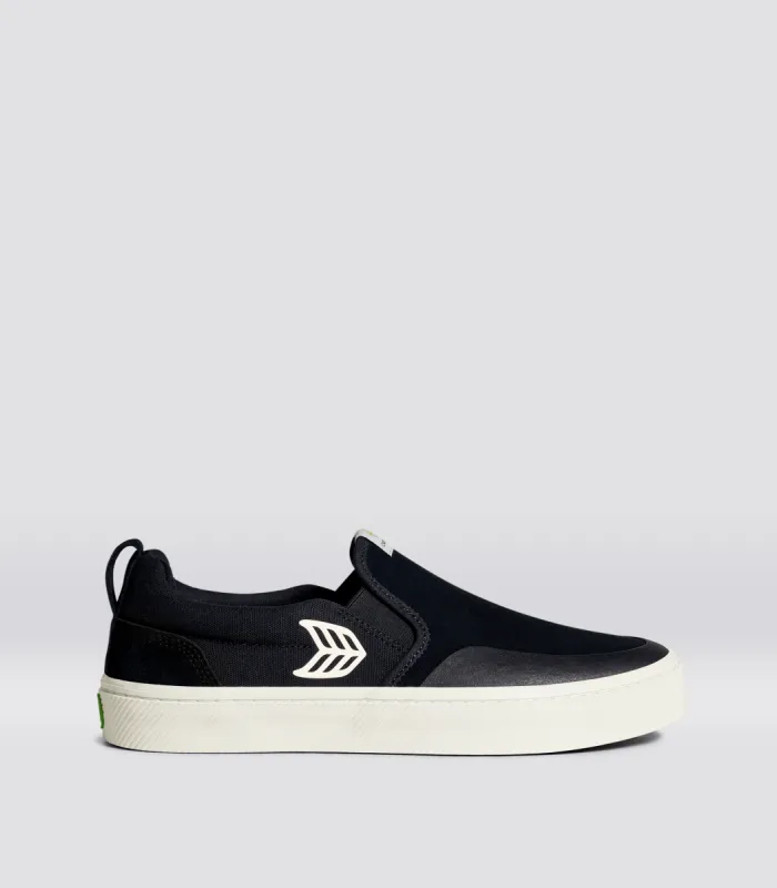 SLIP-ON PRO Black Suede and Canvas Ivory Logo Sneaker Men sold by Cariuma