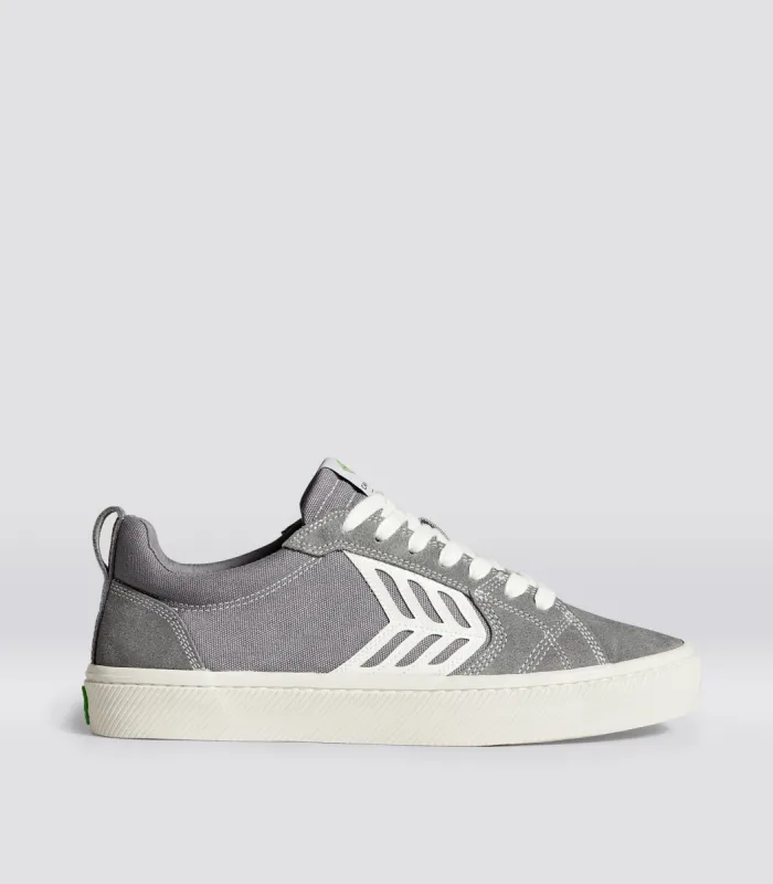 CATIBA PRO Low Charcoal Grey Suede and Canvas Contrast Thread Ivory Logo Sneaker Women Right sold by Cariuma