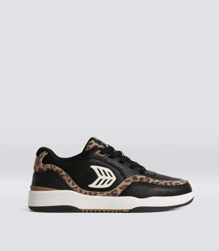 UBA Black Leather Leopard Print Suede Ivory Logo Sneaker Men sold by Cariuma