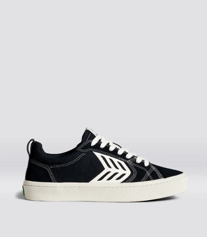 CATIBA PRO Low Black Suede and Canvas Contrast Thread Ivory Logo Sneaker Women Right sold by Cariuma