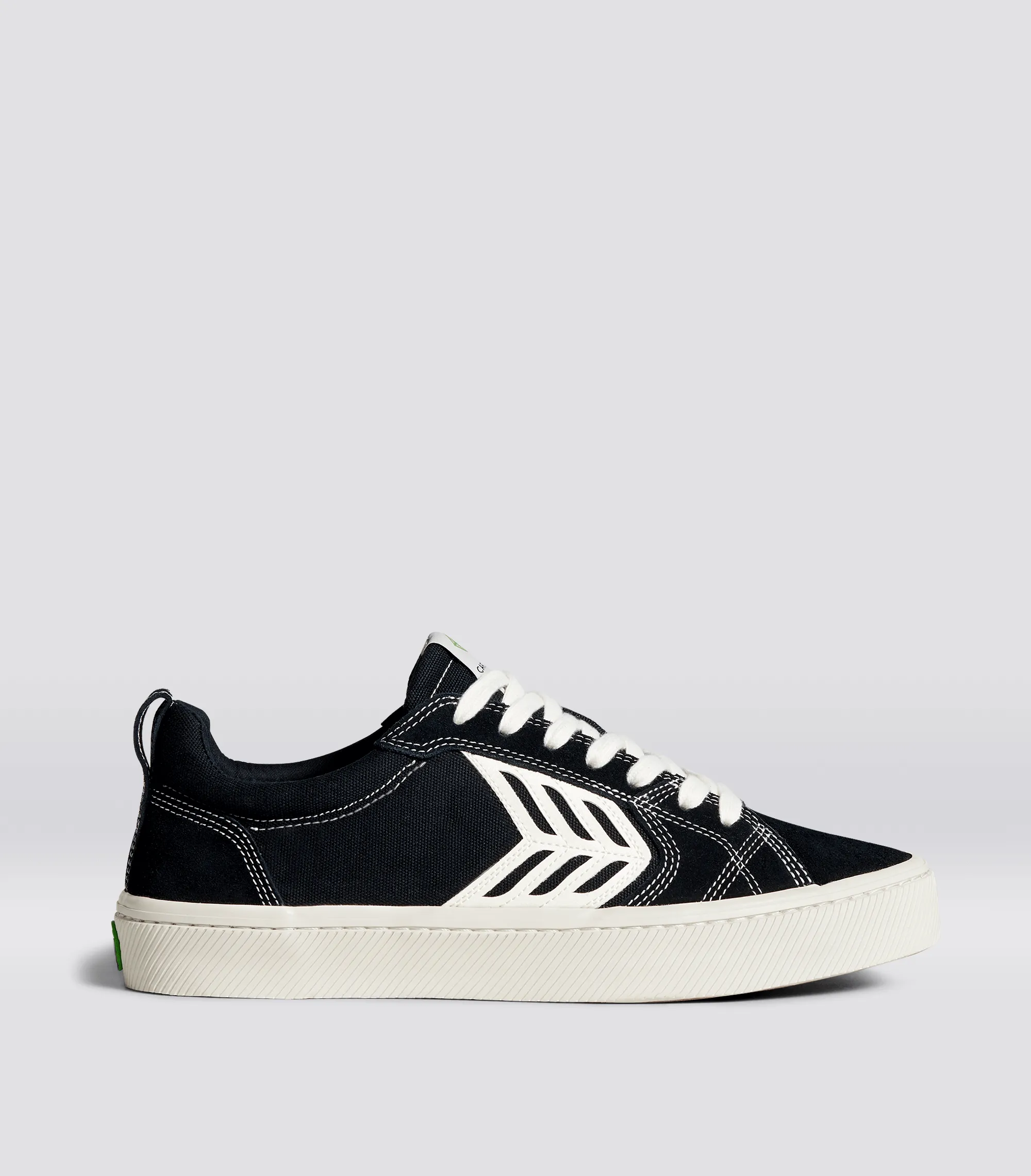CATIBA PRO Low Black Suede and Canvas Contrast Thread Ivory Logo Sneaker Women Right sold by Cariuma